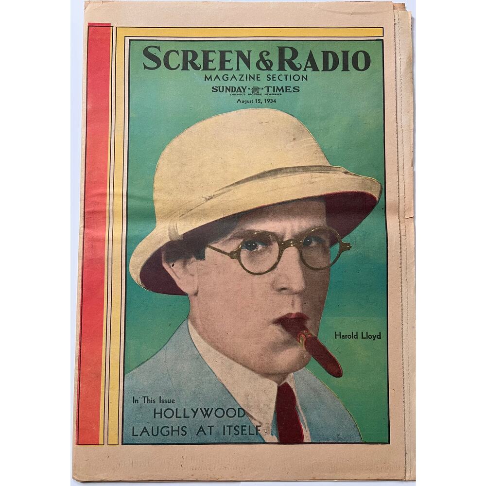 VERY RARE 1934 Harold Lloyd Newspaper Magazine, Safety Last, Freshman, Speedy